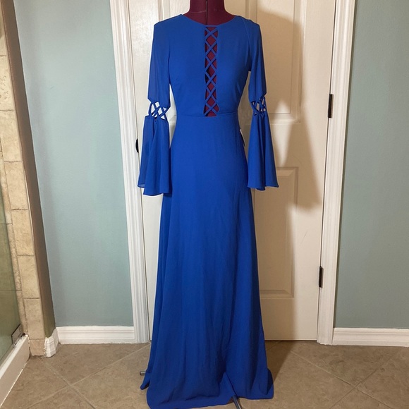 Nwt Lulus Now is the Time Blue Long Bell Sleeve Maxi Dress - Picture 2 of 12